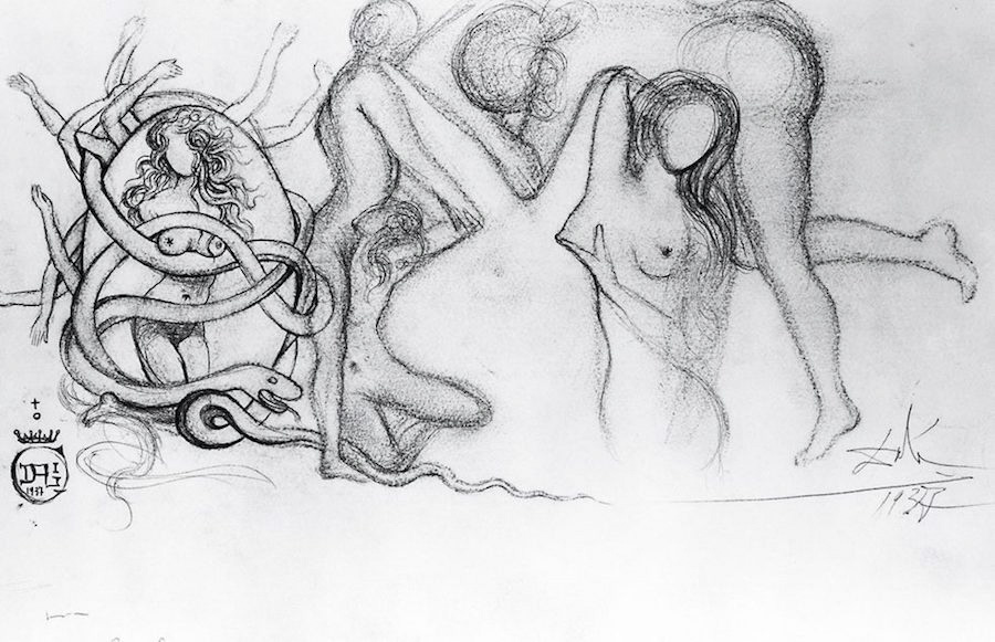 Croquis réalisé par Salvador Dali pour un shooting Playboy