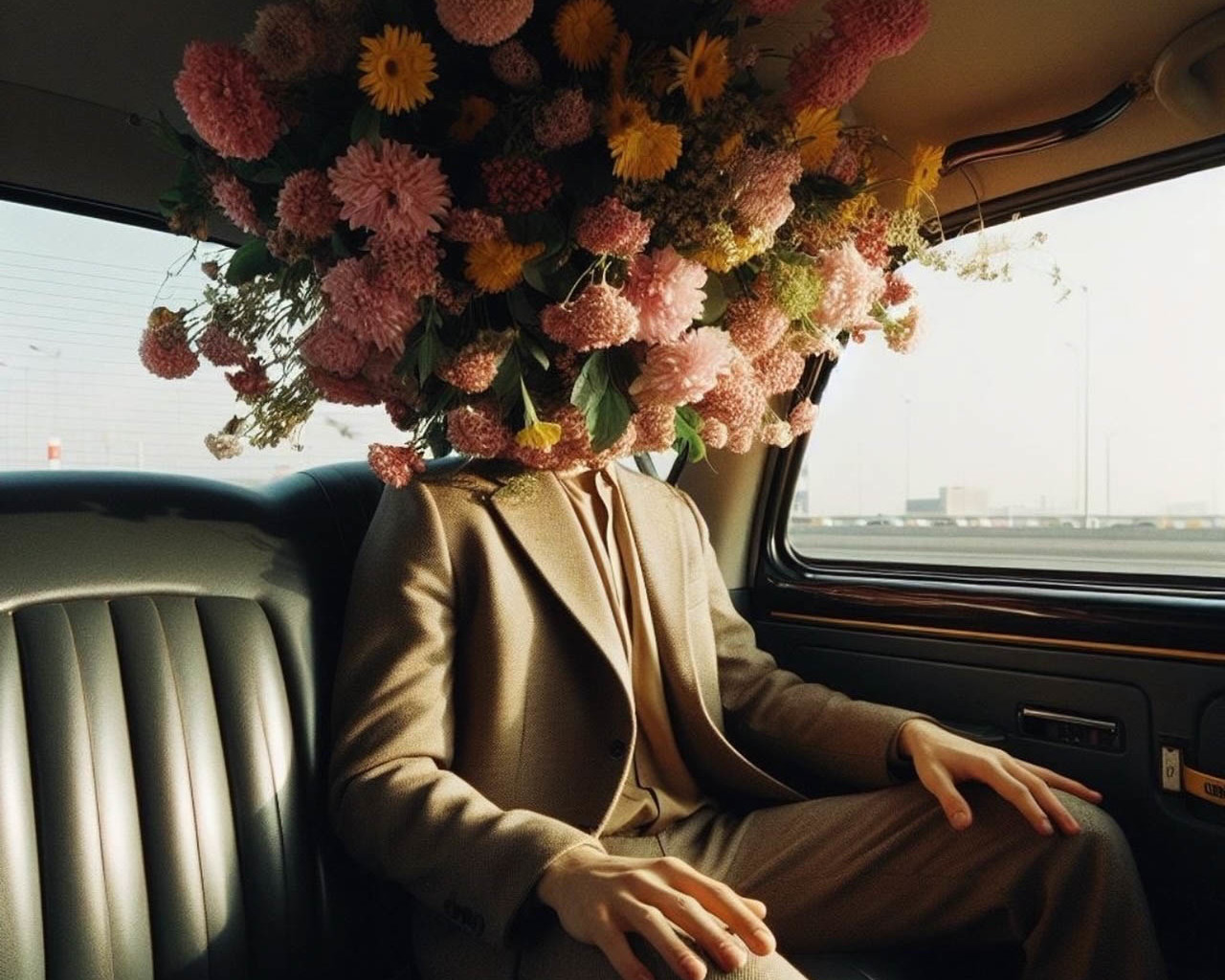 Marco Arduini photographie IA fleurs dans une voiture