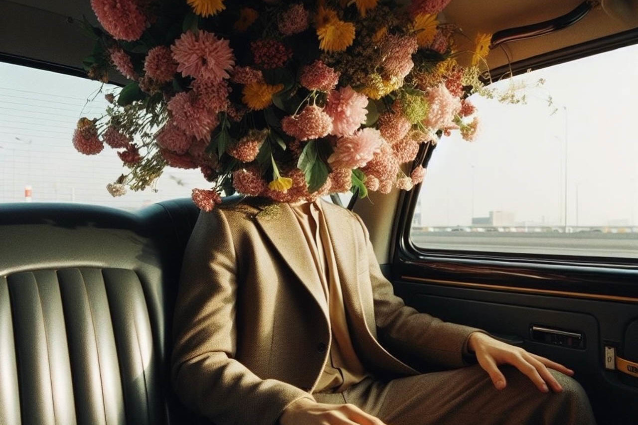Marco Arduini photographie IA fleurs dans une voiture