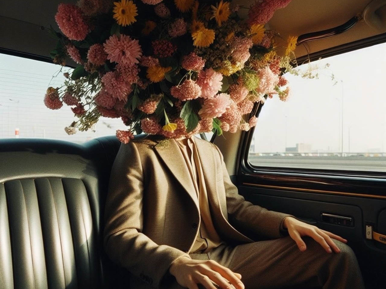 Marco Arduini photographie IA fleurs dans une voiture