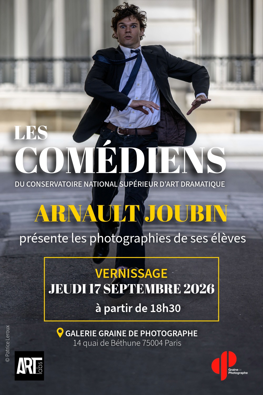 Affiche de l'exposition photo les com&eacute;diens par les &eacute;l&egrave;ves d'Arnault Joubin